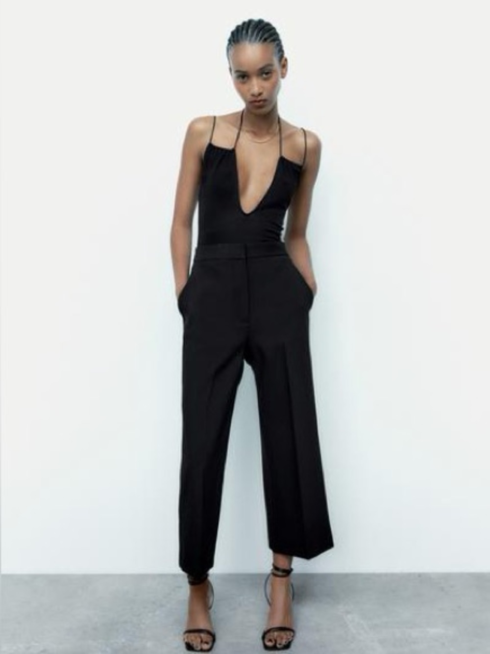 Zara Black Wide-Leg Cropped Pants